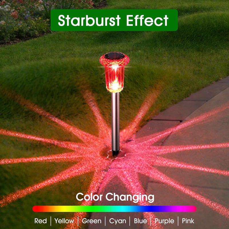Eyrosa Solar Outdoor Lights, 10 Pack Solar Pathway Lights Outdoor Waterproof, Stainless Steel Stake Lights for Garden Yard Path Walkway Driveway Patio Lawn Decor,Color Changing - Image 2